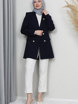 Kelebek Broş Detay Ceket Lacivert