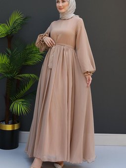 Nare Şifon Elbise Sütlükahve