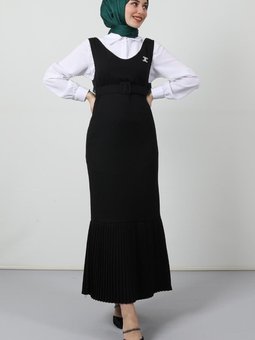 Pileli Kemerli Jile Siyah