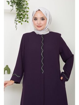 Desita Taş Detaylı Mürdüm Ferace