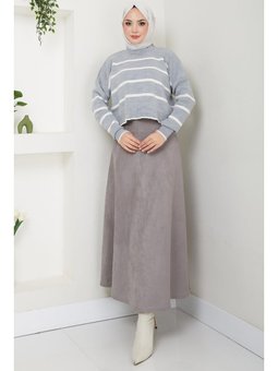 Süet Mevlana Gri Etek