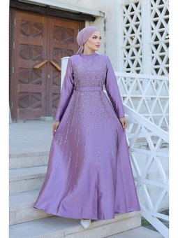 Büyük Beden Yaren Saten Abiye Elbise Lila