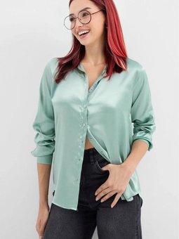 Çağla Yeşili Saten Yüzeyli Gömlek Hzl25w Bd139641