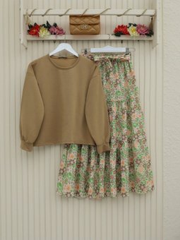 Çiçek Desenli Kemerli İkili Takım