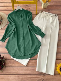 Kol Manşeti Drapeli Oval Kesim Gömlek