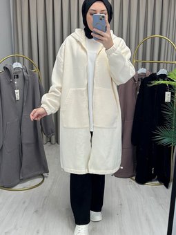 Kanguru Cepli Oversize Uzun Bomber Hırka