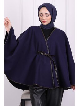Lacivert Biyeli Bel Bağlamalı Panço