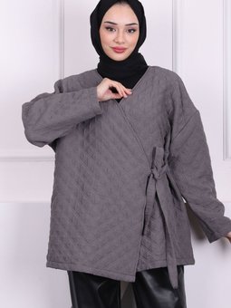 Antrasit Yan Bağlamalı Oversize Ceket