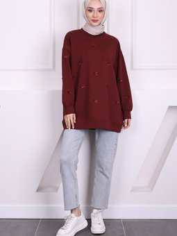 Bordo Fiyonk Detaylı Modal Sweatshirt