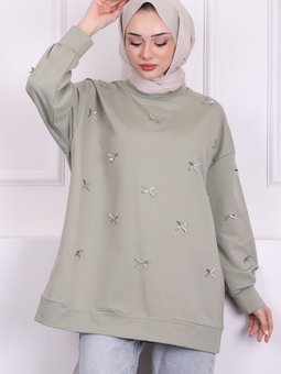 Haki Fiyonk Detaylı Modal Sweatshirt