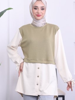 Haki Kol Bağlamalı Tunik