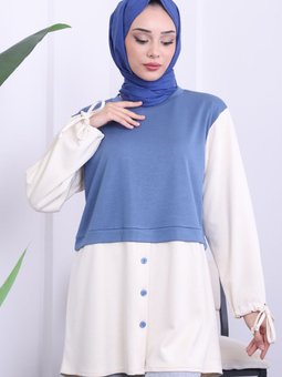 İndigo Kol Bağlamalı Tunik