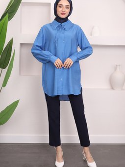 İndigo Yaka Detaylı Gömlek