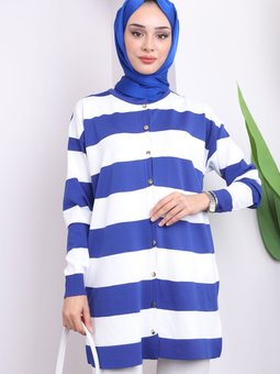 Saks Mavisi Mavi Düğmeli Soğuk Iplik Triko Hırka