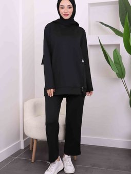 Siyah Fermuar Detaylı Scuba Takım