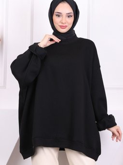 Siyah Oversize Üç İplik Sweatshirt