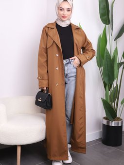 Taba Bel Kuşaklı Düğmeli Trenç