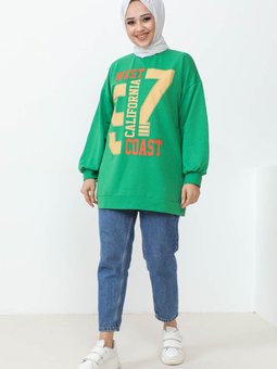 Yeşil West Baskılı İki İplik Sweatshirt