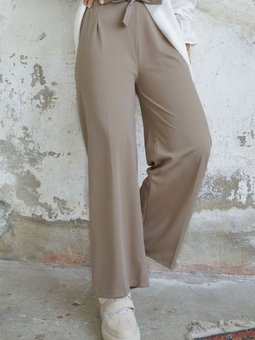 Beli Kuşaklı Bol Scuba Pantolon Bej
