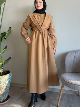 Bolerolu Kemerli Camel Trençkot