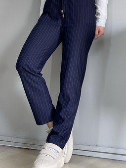 Çizgi Desenli Lastikli Pantolon Lacivert
