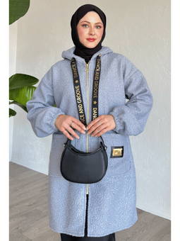 Kapüşonlu Buklet Kaşe Gri Kap