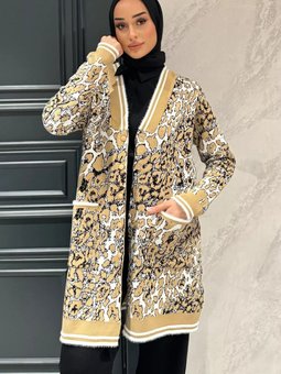 Bisküvi Desenli Cepli Triko Hırka