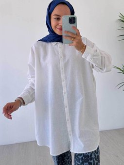 Oversize Keten Gömlek Beyaz