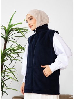 Unisex Fermuarlı Polar Yelek Dik Yakalı Lacivert
