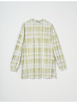 Çizgili Örme Sweatshirt Fıstık Yeşili