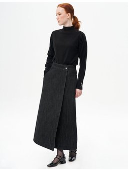 Fermuar Detaylı Denim Etek Siyah