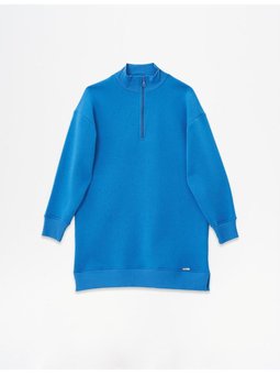 Fermuar Kapamalı Dik Yaka Sweatshirt İndigo