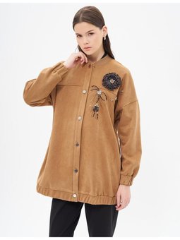 İşleme Detaylı Süet Ceket Camel