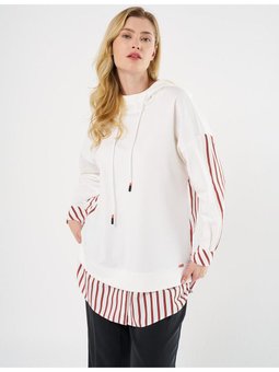 Kapüşonlu Garnili Sweatshirt Optik Beyaz