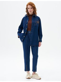 Paçası Fermuarlı Denim Pantolon Lacivert