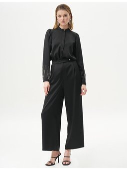 Saten Geniş Paça Pantolon Siyah