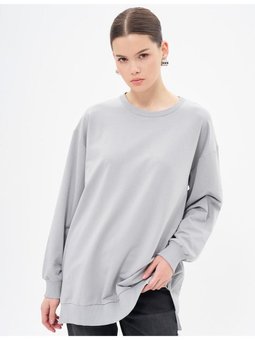 Sıfır Yaka Düşük Omuz Sweatshirt Gri