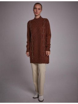 Taşlı Triko Tunik Kahve