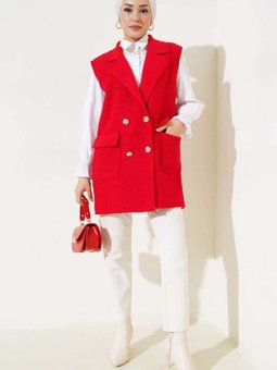 Düğmeli Cepli Buklet Yelek