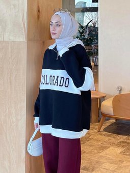 Colorado Baskılı Üç İplik Sweatshirt Siyah