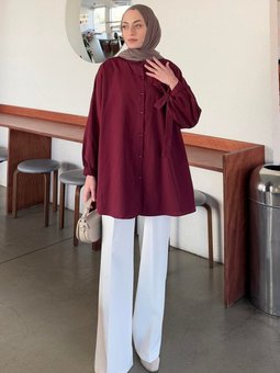 Kol Detaylı Gömlek Bordo