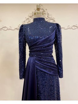 Drapeli Boncuklu Abiye Elbise