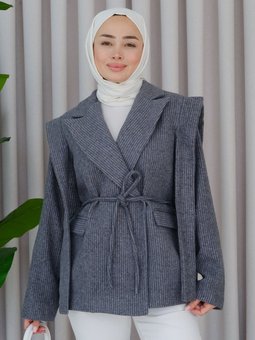Kruvaze Yaka Ceket Gri