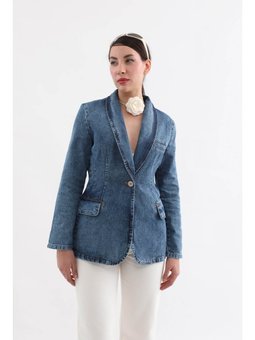 Uzun Kollu Tek Düğmeli Jean Mavi Ceket