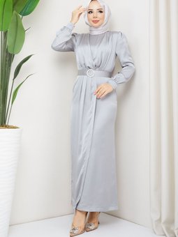 Bahar Abiye Elbise Gri