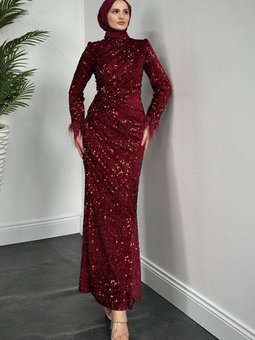 Amalia Pul Payet Abiye Elbise Bordo