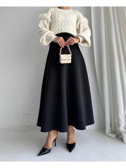 Scuba Siyah Krep Beli Lastikli Kloş Puf Etek (boyu 94 95 Cmdir)