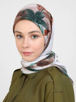 Büyük Boy Nevada Pamuk Yeşil Eşarp Çiçek Deden