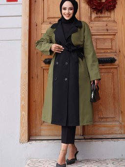 Önü Garnili Trençkot Haki 4434