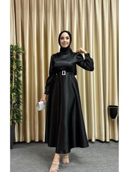 Kadın Saten Kemerli Bellae Abiye Elbise